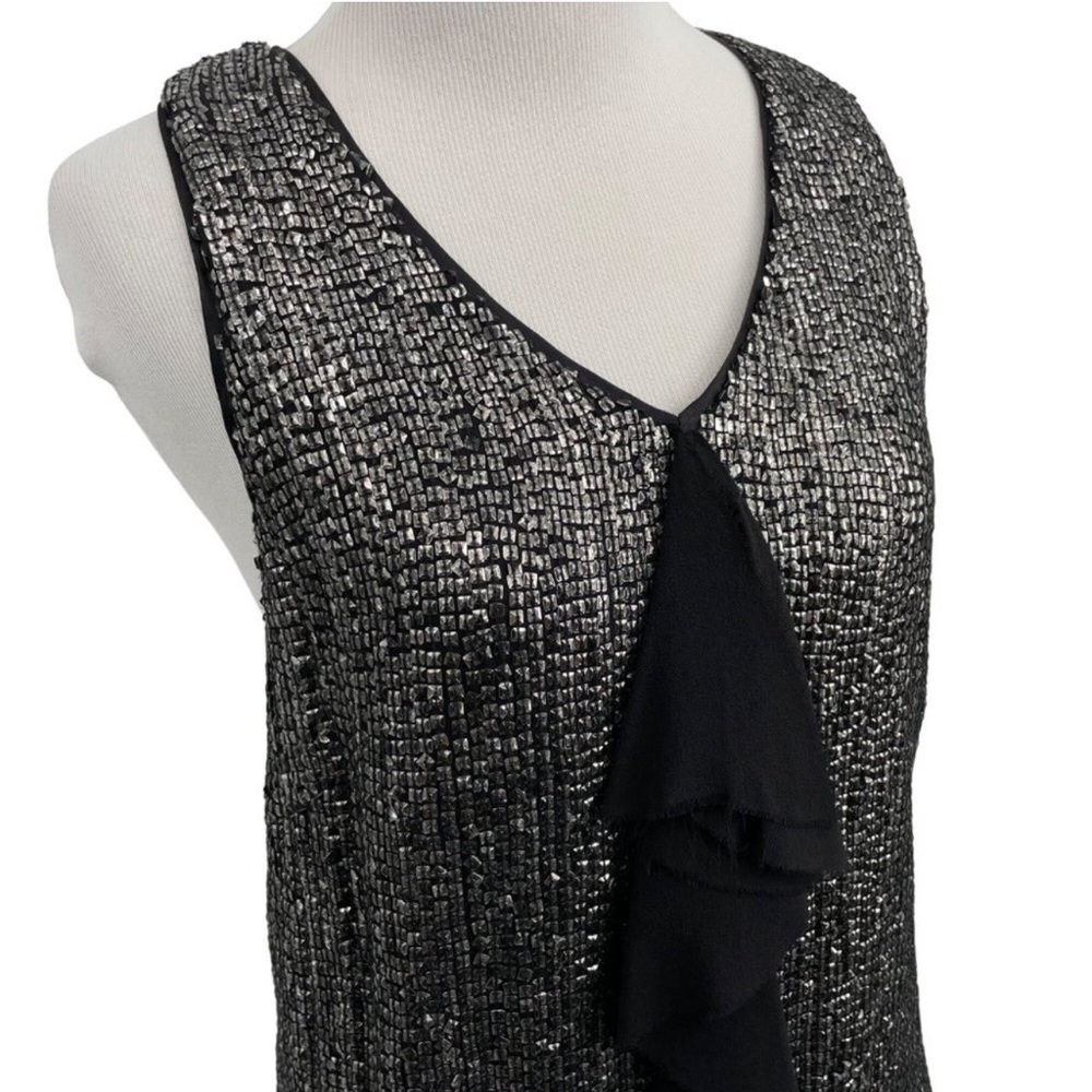Adam Lippes Size 6 Silk Blouse Beaded Classy Sleeveless Ruffle Chiffon Top Women